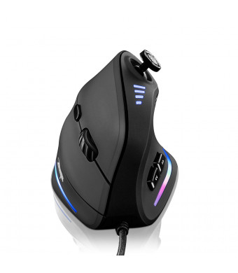 Gaming Mouse with 5 D Rocker, TRELC Ergonomic Mouse with 10000 DPI/11 Programmable Buttons, RGB Vertical Gaming Mice Wired for PC/Laptop/E-Sports/Gamer (Black)