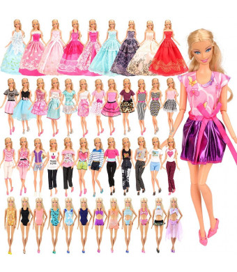 BARWA 16 Pack Doll Clothes and Accessories 5 PCS Fashion Dresses 5 Tops 5 Pants Outfits 3 PCS Wedding Gown Dresses 3 Sets Swimsuits Bikini for 11.5 inch Doll