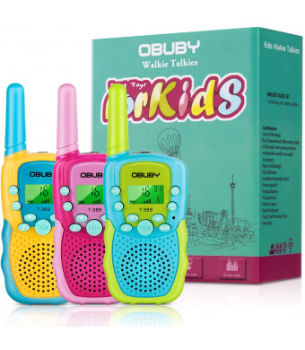 Obuby Walkie Talkies for Kids, 22 Channels 2 Way Radio Kid Gift Toy 3 KMs Long Range with Backlit LCD Flashlight Best Gifts Toys for Boys and Girls to Outside Adventure , Camping (BlueandPinkandYellow)