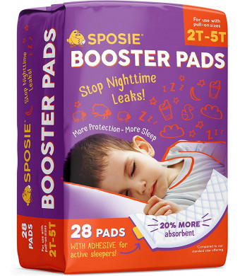 Sposie Adhesive Overnight Diaper Booster Pads for Regular and Pull-On Diapers, Nighttime Protection for Heavy Wetters, Fits Diaper Sizes 4-6 and Pull-ons 2T-5T