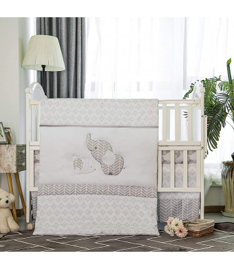 La Premura Baby Elephants Nursery Crib Bedding Sets  Gray Elephants and Puppy 3 Piece Standard Size Grey Crib Set - Unisex Nursey Bedding and Neutral Decor