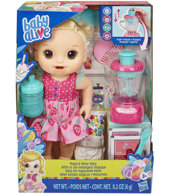 Baby Alive Magical Mixer Baby Doll Strawberry Shake with Blender Accessories, Drinks, Wets, Eats, Blonde Hair Toy for Kids Ages 3 and Up