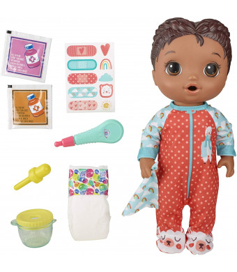 Baby Alive Mix My Medicine Baby Doll, Llama Pajamas, Drinks and Wets, Doctor Accessories, Black Hair Toy for Kids Ages 3 and Up