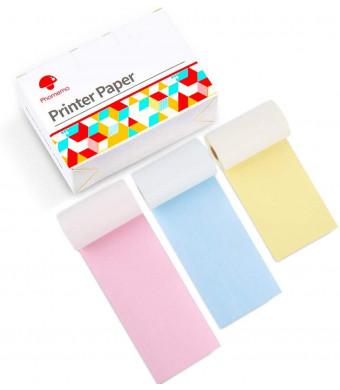 Phomemo Colorful Thermal Paper for Phomemo M02/M02 Pro/M02S Pocket Printer, Black Character on Yellow/Blue/Pink, Non-Adhesive, 53mm x 6.5m, Diameter 30mm, 3 Rolls