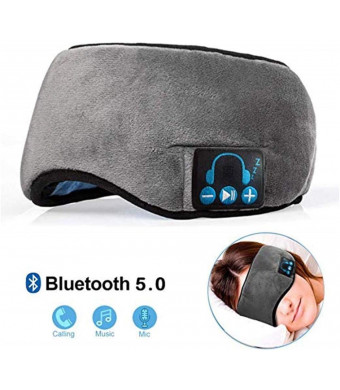 Wireless Headphones Sleeping Eye Mask Bluetooth 5.0, Adjustable Music Sleep Eye Shades with Built-in Speakers Microphone Handsfree Washable Perfect for Air Travel and Sleeping (Gray)