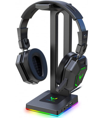 Blade Hawks RGB Gaming Headphone Stand with 3.5mm AUX and 2 USB Ports, Durable Headset Stand Holder for Bose, Beats, Sony, Sennheiser, Jabra, JBL, AKG, Fancy Gaming Accessories - HS18