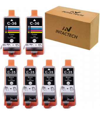 Intactech Compatible with Canon PGI-35 and CLI-36 Pixma iP110 iP100 Ink Cartridges (4 Black / 2 Color, 6 Pack) Color Set Use for Canon PIXMA iP110 iP100 mini260 mini320 Printer