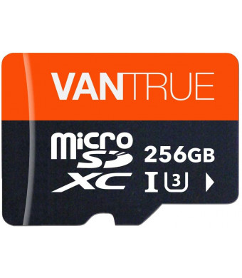 Vantrue 256GB MicroSDXC UHS-I U3 V30 Class 10 4K UHD Video High Speed Transfer Monitoring SD Card with Adapter for Dash Cams, Body Cams, Action Camera, Surveillance and Security Cams