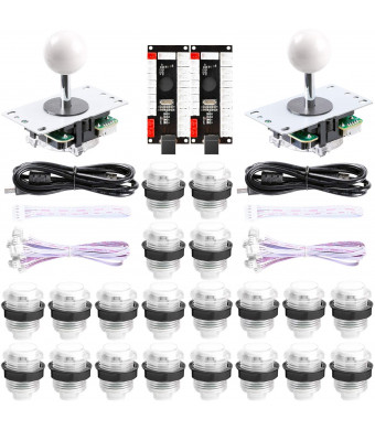 Easyget New Updated 2-Player LED DIY Arcade Kit 2X Zero Delay USB Encoder + 2X Joystick + 20x LED Arcade Buttons for PC, Windows, MAME, Raspberry Pi Arcade DIY (2-Player, White Kit)