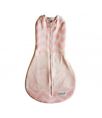 Woombie Grow with Me Air Baby Swaddle, Convertible Swaddle Fits Babies 0-9 Months, Expands to Wearable Blanket for Babies up to 18 Months, Dreamy Pink Chevron