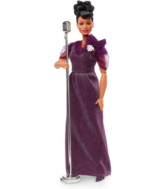 Barbie Inspiring Women Series Ella Fitzgerald Collectible Doll, Approx. 12-in, Wearing Purple Gown, with Microphone, Doll Stand and Certificate of Authenticity