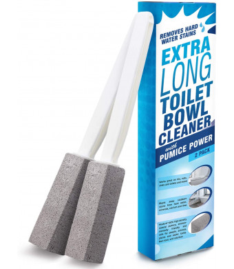 IMPRESA Pumice Stone Toilet Bowl Cleaner with Extra Long Handle, 2 Pack! - Limescale Remover - 100% Natural Pumice Toilet Brush - Also Cleans BBQ Grills, Tiles, Tile Grout, Swimming Pools