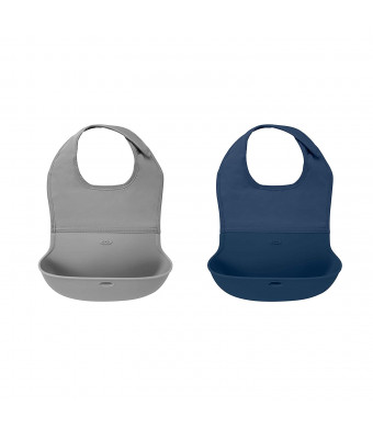 OXO Tot Roll-Up Bib 2 Pack Gray/Navy