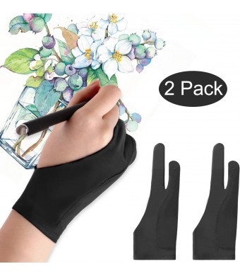 Mixoo Artists Gloves 2 Pack - Palm Rejection Gloves with Two Fingers for Paper Sketching, iPad, Graphics Drawing Tablet, Suitable for Left and Right Hand (Medium)