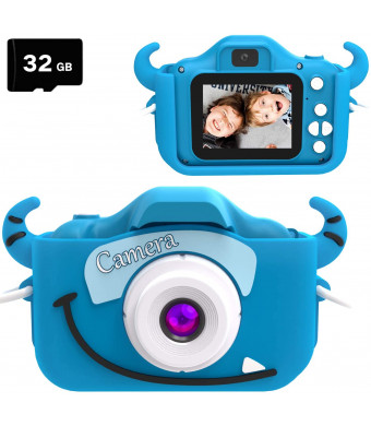 goopow Kids Camera Toys for 3-8 Years Old Boys and Girl, Kids Digital Video Camera for Children with Shockproof Soft Cover, Best Christmas Birthday Gifts for Boys Girls - 32GB SD Card Included (Blue)