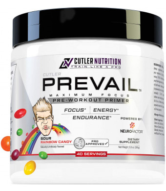 Prevail Pre Workout Powder with Nootropics: Best Pre Workout for Men and Women, Cutting Edge Energy and Focus Supplement with L Citrulline, Alpha GPC, L Tyrosine | Sour Rainbow Candy, 40 Scoops