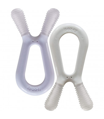 ZoLi Bunny Dual nub teether | 2 Pack Baby Teething Relief - Lilac/Grey, BPA Free Teething Toy - Baby Shower Gift