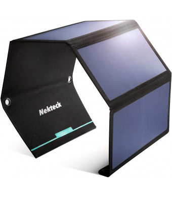 Nekteck 28W Portable Solar Panel Charger, Waterproof Camping Gear Solar Powered Charger with 2 USB Port for iPhone X/8 Plus, Samsung Galaxy s9/s8,iPad, Tablet and Any USB Devices