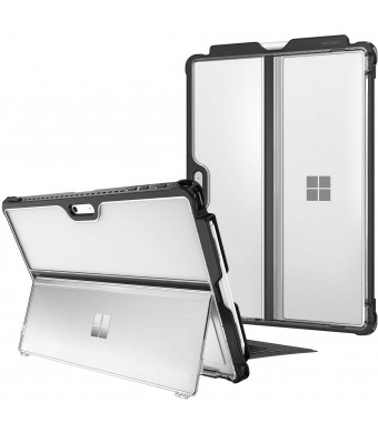 Fintie Hard Case for Microsoft Surface Pro 7/ Pro 6/ Pro 5/ Pro LTE, Shockproof Folio Protective Rugged Cover Compatible with Type Cover Keyboard + Original Kickstand (Frost Clear)