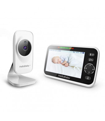 HelloBaby 5'' Video Baby Monitor with Color LCD Screen, Infrared Night Vision Camera, Temperature Display, Lullaby, Two Way Audio and VOX Mode, HB50