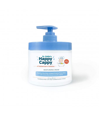 Dr. Eddie's Happy Cappy Moisturizing Cream For Children, Soothes Dry, Itchy, Irritated, Eczema Prone Skin, Dermatologist Tested, No Fragrance, No Dye, Non-Greasy, 12 oz Jar With Pump