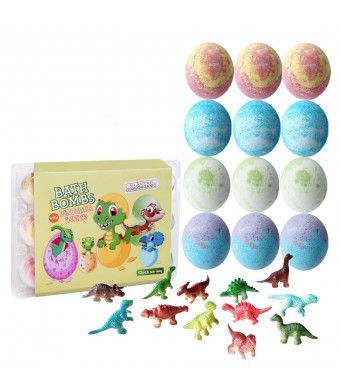 Dino Egg Bath Bomb Gift Set with Dinosaur Inside, 12 Pack Organic Bath Bombs with Surprise Toy Inside, Handmade Fizzy Balls for Kids (Age 3+)