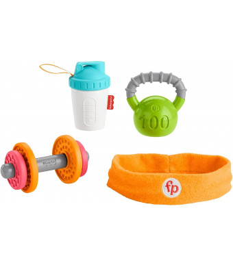 Fisher-Price Baby Biceps Gift Set, 4 fitness-themed baby toys with wearable costume bib, rattle and teether for babies ages 3 months and older