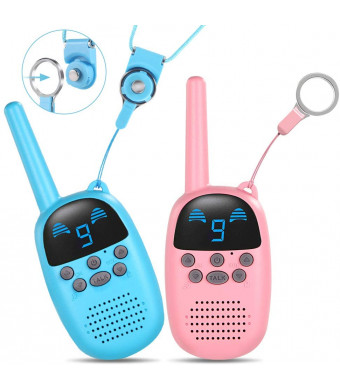 GOCOM Walkie Talkies for Kids 9 Channels 2 Way Radio Toy for Kids with 15 Miles Long Range Easy Handheld for Boys and Girls to Outdoor Camping Hiking and Adventure Games (2 Pack, Blue+Pink)