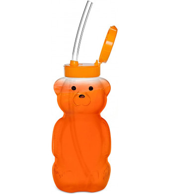 Special Supplies Juice Bear Bottle Drinking Cup with 3 Long Straws, Squeezable Therapy and Special Needs Assistive Drink Container, Spill Proof and Leak Resistant Lid