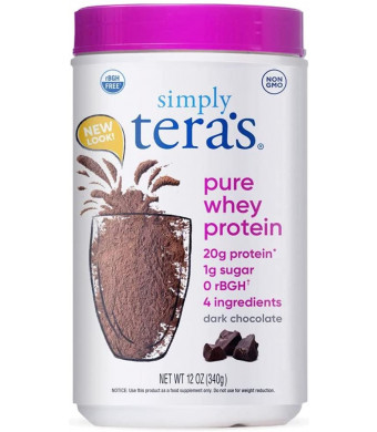 Tera's Whey rBGH Free Whey Protein Powder, Dark Chocolate Cocoa, 20g Protein, 0.75 Lb