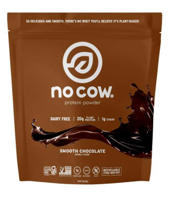 No Cow Vegan Protein Powder, Chocolate, 20g Plant Based Protein, Recyclable Bag, Dairy Free, Soy Free, No Sugar Added, Keto Friendly, Gluten Free, Naturally Sweetened, Non GMO, Kosher, 1.74 Pound