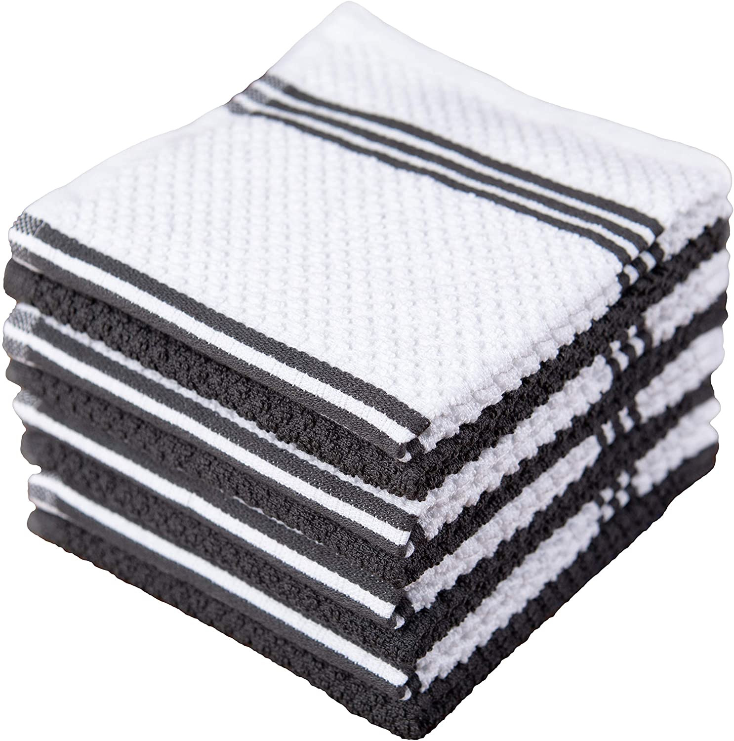 Sticky Toffee Cotton Kitchen Towels Dishcloths Set of 8, Gray and White Tea  Towels, Reusable and Absorbent Cleaning Cloths, Oeko-Tex Cotton, 12 in x