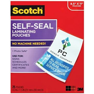 Scotch Self-Seal Laminating Pouches, 25 Pack, Letter Size (LS854-25G-WM)