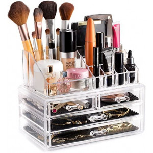 Clear Cosmetic Storage Organizer - Easily Organize Your Cosmetics, Jewelry and Hair Accessories. Looks Elegant Sitting on Your Vanity, Bathroom Counter or Dresser. Clear Design for Easy Visibility.