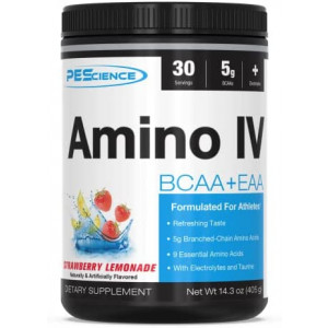 PEScience Amino IV, Strawberry Lemonade, 60 Scoop, BCAA and EAA Powder with Electrolytes