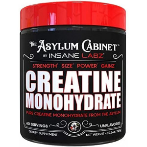 Insane Labz Insane Creatine Monohydrate Powder - Unflavored, Pre Workout, Post Workout, Strength Size Power - 60 Srvgs