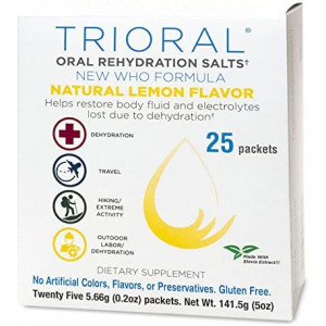 TRIORAL Lemon Rehydration Powder - WHO Hydration Supplement Electrolyte Salts Formula - Combat Dehydration from Workouts, Food Poisoning, Hangovers, and More - 25 Drink Mix Packets