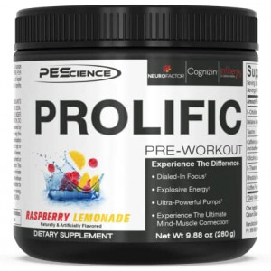 PEScience Prolific Pre Workout, Raspberry Lemonade, 40 Scoop, Energy Supplement with Nitric Oxide