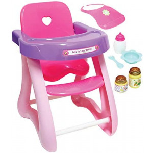 JC Toys - for Keeps Playtime! | Baby Doll High Chair | Fits Dolls up to 17" | Sturdy High Chair and Play Accessories | Ages 2+ , Pink