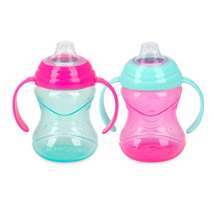 Nuby 2 Pack 2 Handle Clik-It Soft Spout Trainer Sippy Cup, Pink & Aqua