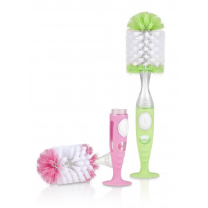 Nuby 2 Pk Soap Dispensing Bottle Brushes, Pink and Green