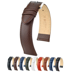 Hirsch Kansas Leather Watch Strap - Brown - 18mm - L - Shiny Silver Buckle - Calf Leather Band