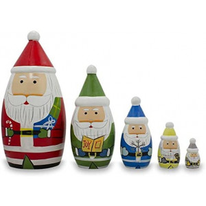 BestPysanky Set of 5 Multicolor Santa Wooden Nesting Dolls 5.5 Inches