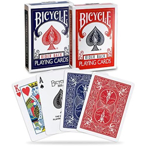 Bicycle Rider Back Playing Cards, Standard Index, Poker Cards, Premium Playing Cards, 2 Pack, Red & Blue