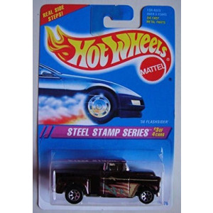 Hot Wheels Steel Stamp Series #3 of 4 Cars, RED Flake '56 FLASHSIDER 7 Spoke Real Side Steps Card