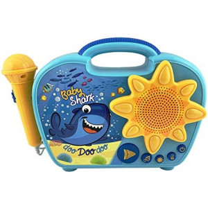 eKids Baby Shark Sing Along Boombox with Microphone for Kids Includes Built-in Baby Shark Song Flashing Lights Connects to MP3 Player