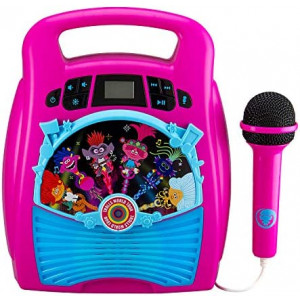 eKids New Trolls World Tour 2 Bluetooth MP3 Karaoke Machine Player Portable with Light Show Store Hours of Music with Built in Memory Sing Along Using The Real Working Microphone USB Port