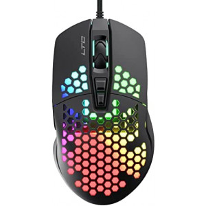 LTC Circle Pit HM-001 RGB Gaming Mouse with Lightweight Honeycomb Shell, Adjusted 6400DPI, 6 Programmable Buttons, Black
