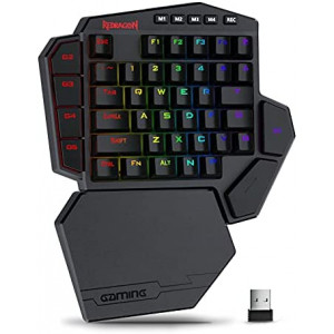 Redragon K585 DITI Wireless One-Handed Mechanical Keyboard, 42 Keys 2.4Ghz RGB 40% Gaming Keypad with 7 Onboard Macro Keys, Detachable Wrist Support, Durable Battery (Brown Switch)