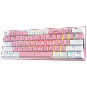 Redragon K617 Fizz 60% Wired RGB Gaming Keyboard, 61 Keys Compact Mechanical Keyboard w/White and Pink Color Keycaps, Linear Red Switch, Pro Driver/Software Supported